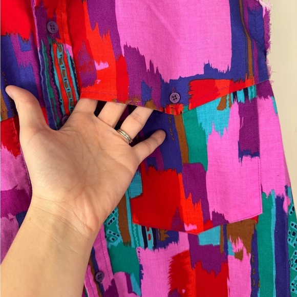 Vintage Frontier Series Western Abstract Button Up Cut Off Vest Tall Medium Mens - Picture 5 of 8